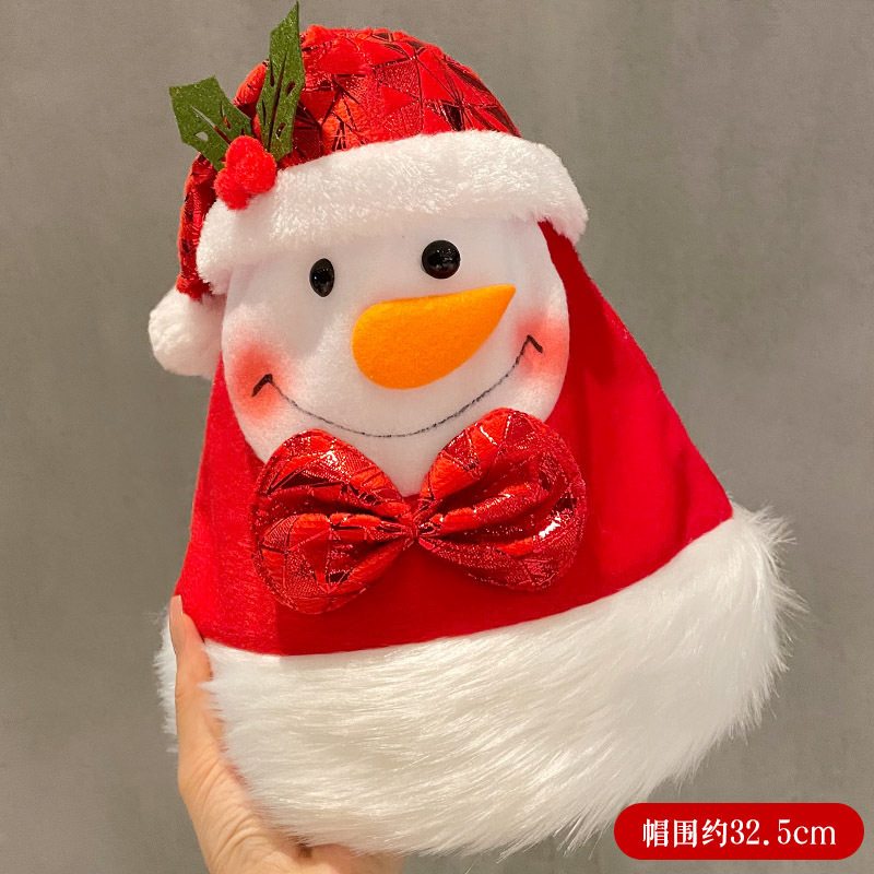 卸売りかわいいクリスマス帽子供成人サンタクロース帽子祝日衣装祝日プレゼントぬいぐるみ雪人帽|undefined