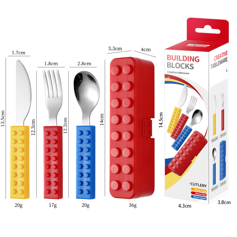 Amazon ビルディングブロック子供用ナイフ、フォーク、スプーンクリエイティブスプライス可能な洋食器かわいい楽しいベビーフォークとスプーンセット卸売|undefined