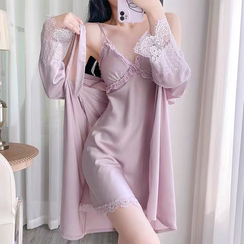 포크 레이스 서스펜더 스커트 퍼플 + 가슴 패드 + 겉옷