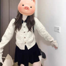 2025小众春秋新小香风毛衣外套女斑点撞色短款针织开衫别致短上衣