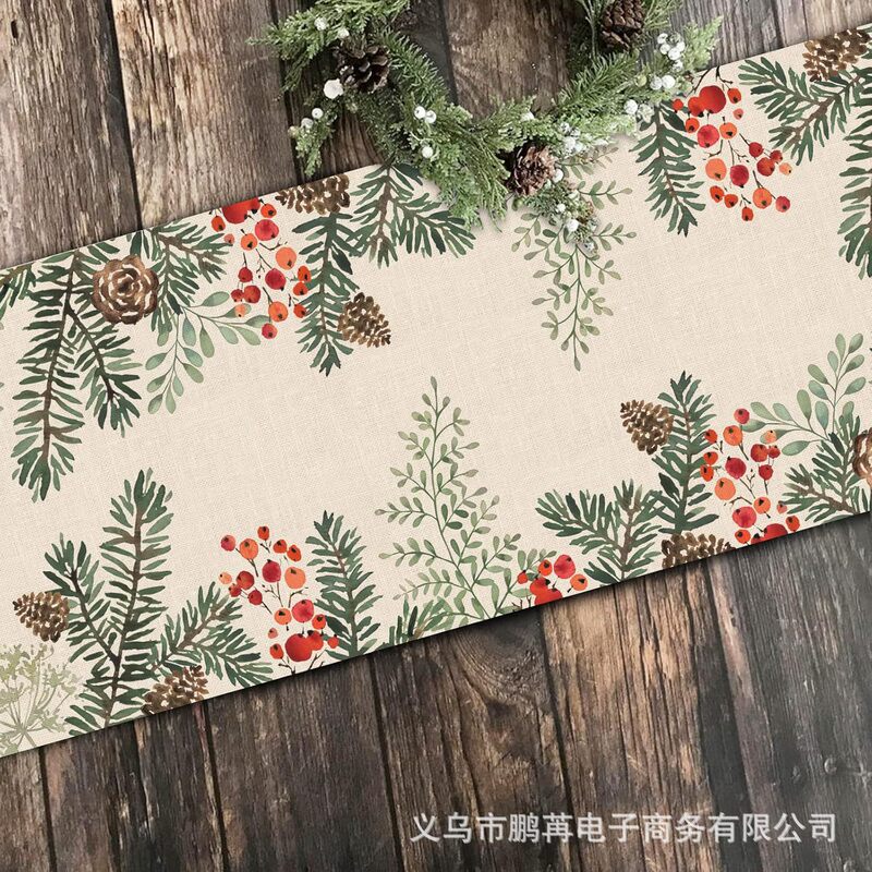 跨境新款圣诞节桌旗节日装饰品厂家直销冬季雪人姜饼人印花餐桌垫|undefined