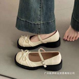 Fairy Style Ballet Shoes for Women 2025 Spring and Autum New Flats Square Toe Shallow Mouth Mary Jane Shoes Bow Flats