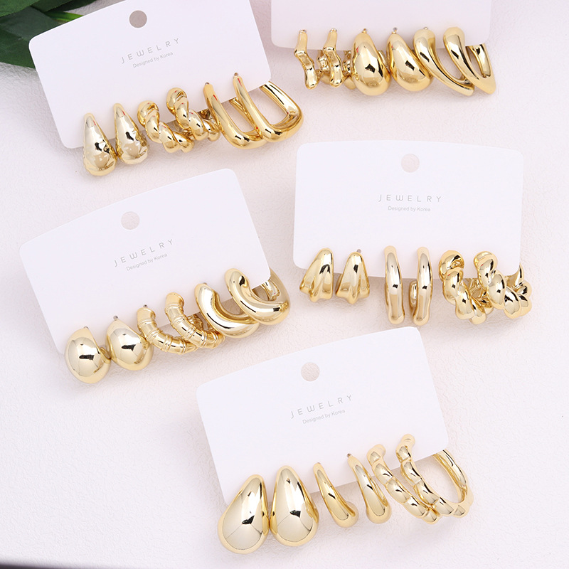 Ear Studs Classification 3 Pairs Quantity Holiday, Daily Occasion 3 Pairs Simple Style Commute Geometric Plating Arylic Ear Studs