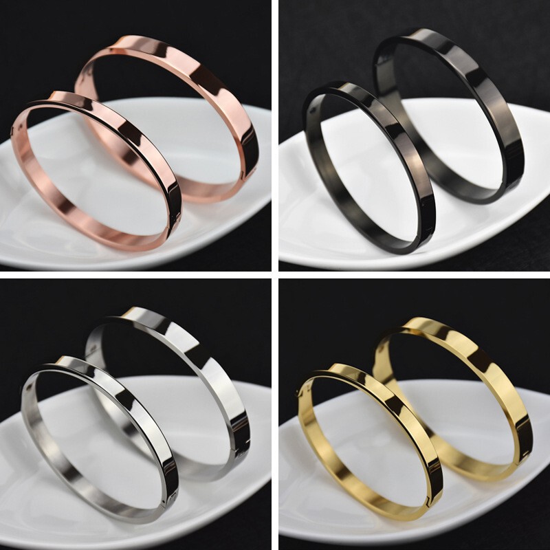 Cross-border popular glossy buckle bracelet rose gold titanium steel couple bracelet female lettering wholesale