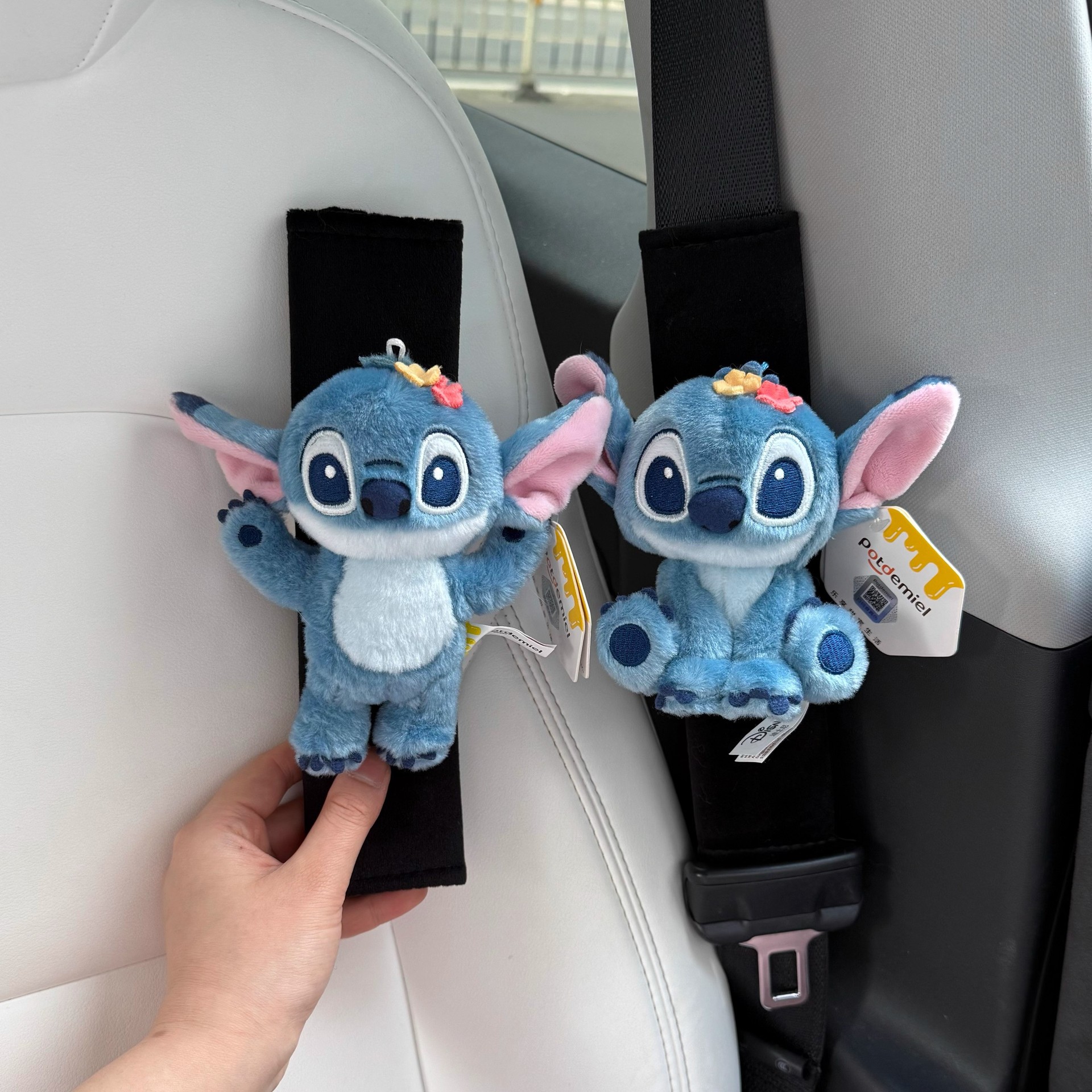 Genuine Stitch Sweetheart Stitch Car Interior Cute Doll Car Shoulder Pad Seat Belt Decoration Free
