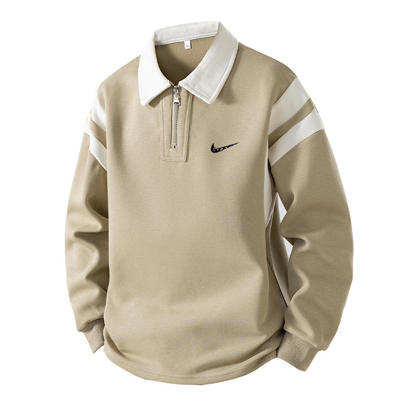 Men's new style sweatshirt with turn-down collar, cotton pullover T-shirt, sporty casual trendy jacket, Japanese-style color-blocked polo shirt jacket Men's new style sweatshirt with turn-down collar, cotton pullover T-shirt, sporty casual trendy jacket, Japanese-style color-blocked polo shirt jacket