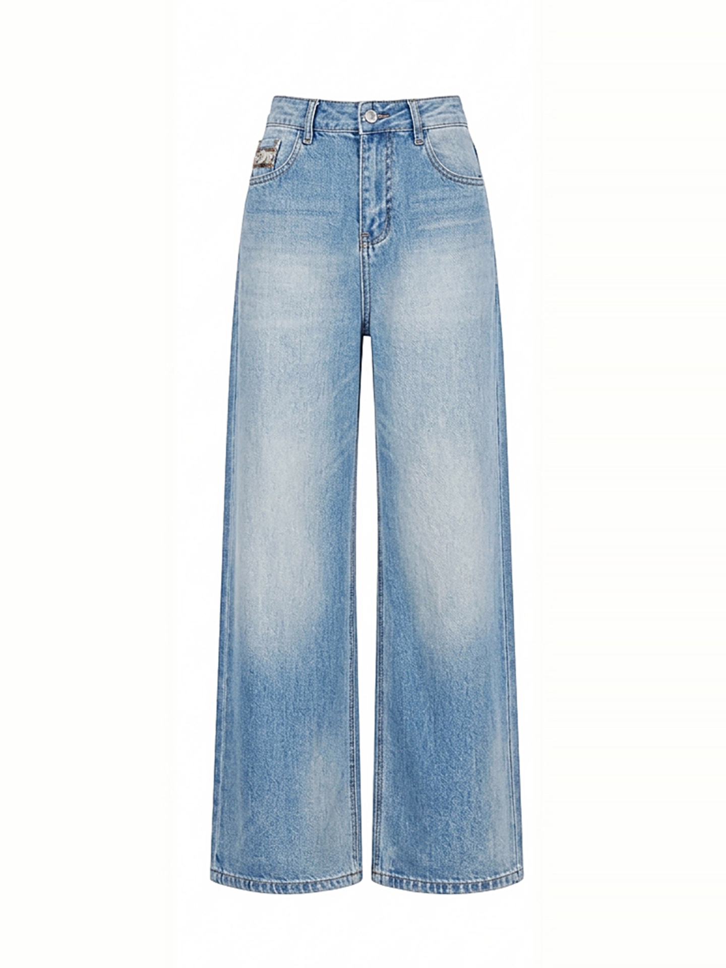 Quần jean nữ ống rộng chất liệu cotton giặt mềm, dáng rộng thùng thình phong cách denim — xanh lam