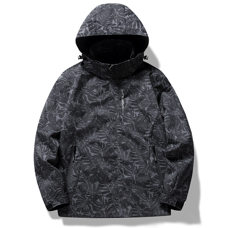 Men's and Women's Camouflage Maple Leaf Jackets, Windproof and Waterproof Jackets with Detachable Hood, Outdoor Spring and Autumn Style