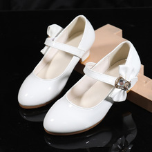 女童皮鞋春季白色黑色高跟单鞋中大童表演出鞋走秀礼服公主水晶鞋