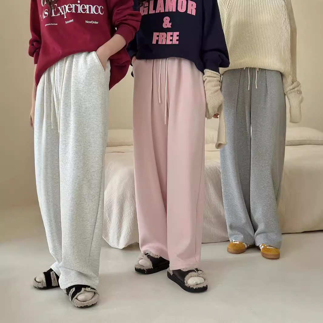 Nuevo estilo coreano de principios de otoño pantalones de piernas anchas rectas para mujeres pantalones deportivos casuales de color macaron sueltos pantalones de algodón largos image 3