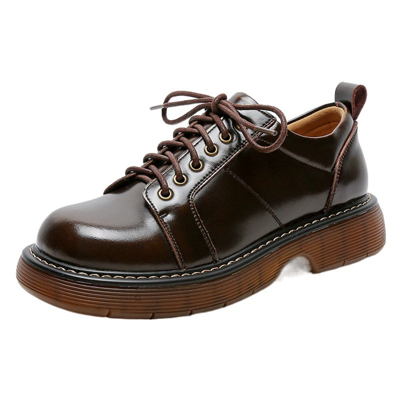 2023 новые британские коричневые туфли из натуральной кожи, женские ретро-туфли на шнуровке в студенческом стиле