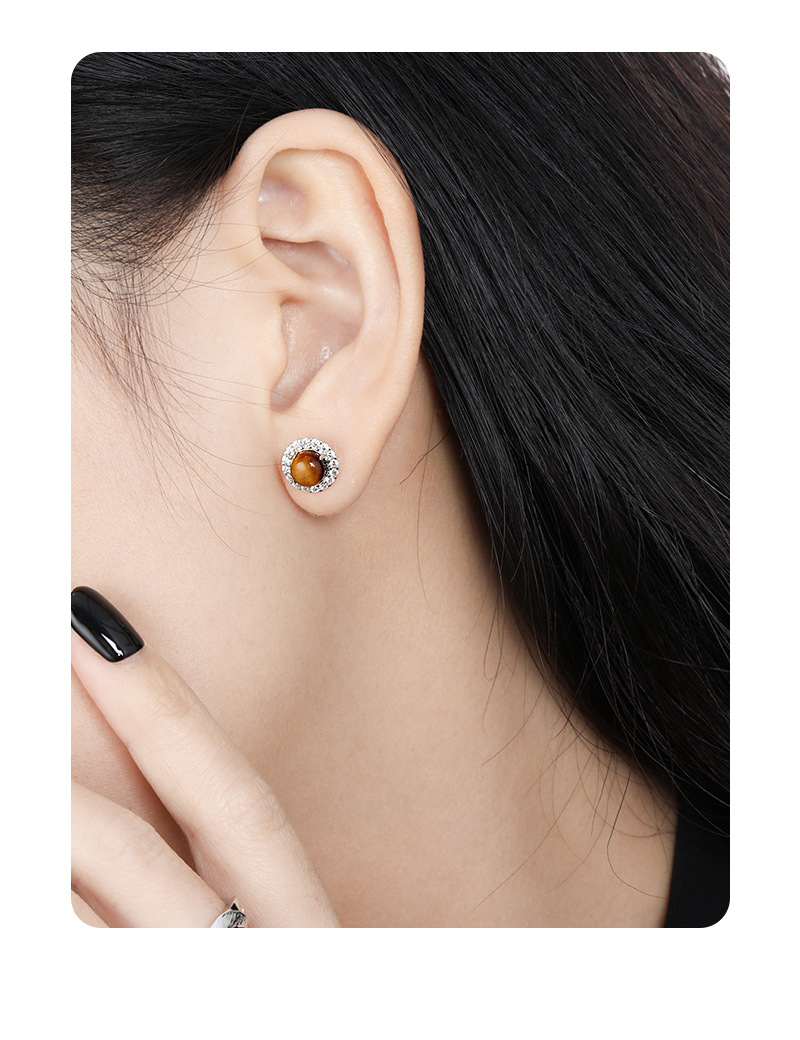 1 Pair Quantity Holiday, Daily Occasion 1 Pair 925 Sterling Silver Natural Stone Solid Color Ear Studs