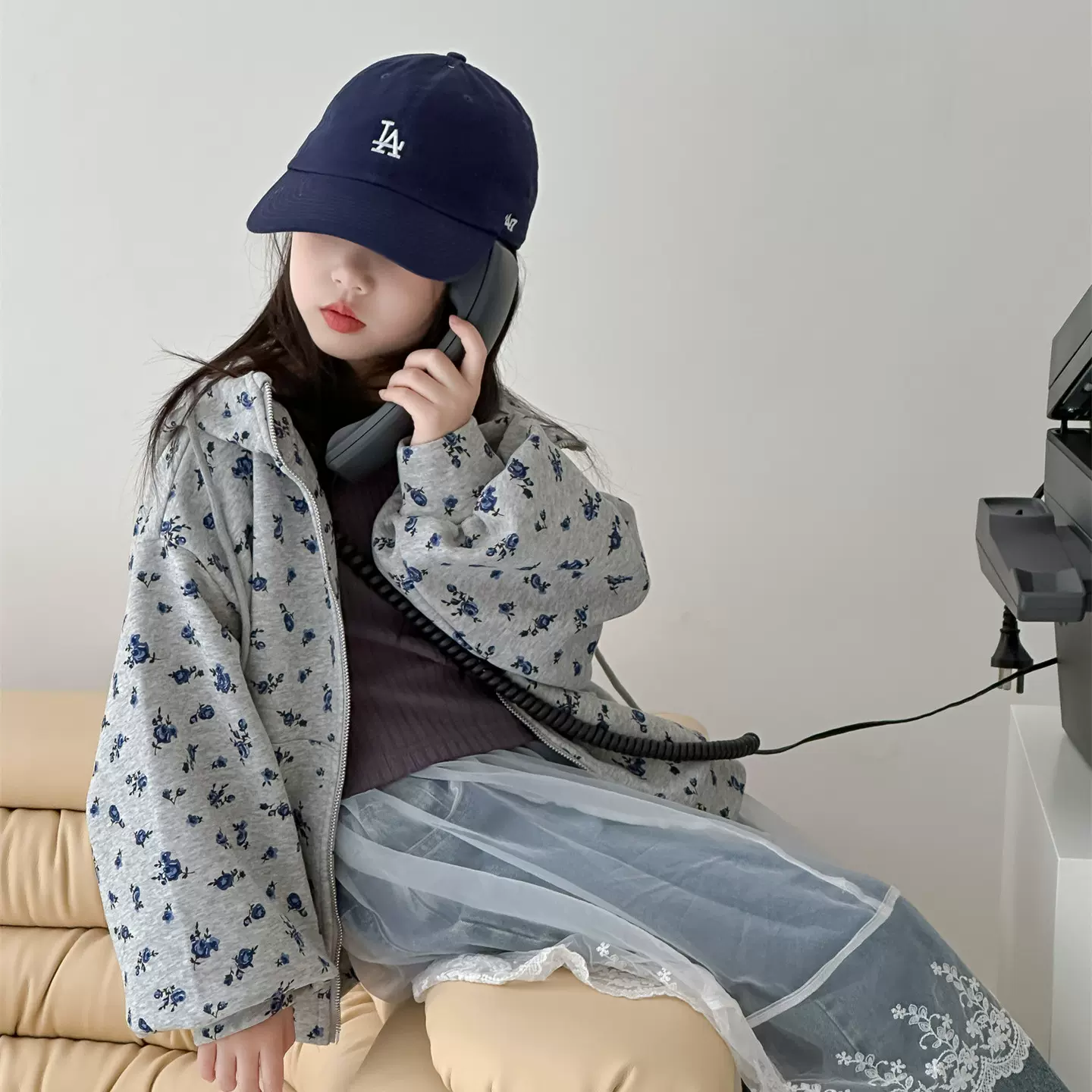 花与寻女童外套2024秋季新款韩版洋气碎花连帽外套秋装新款上衣潮