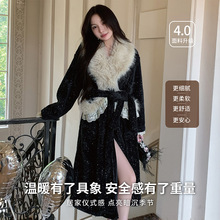 轻奢高级感毛领加厚睡袍冬中长款塔芙绒保暖家居服纯欲风浴袍睡衣