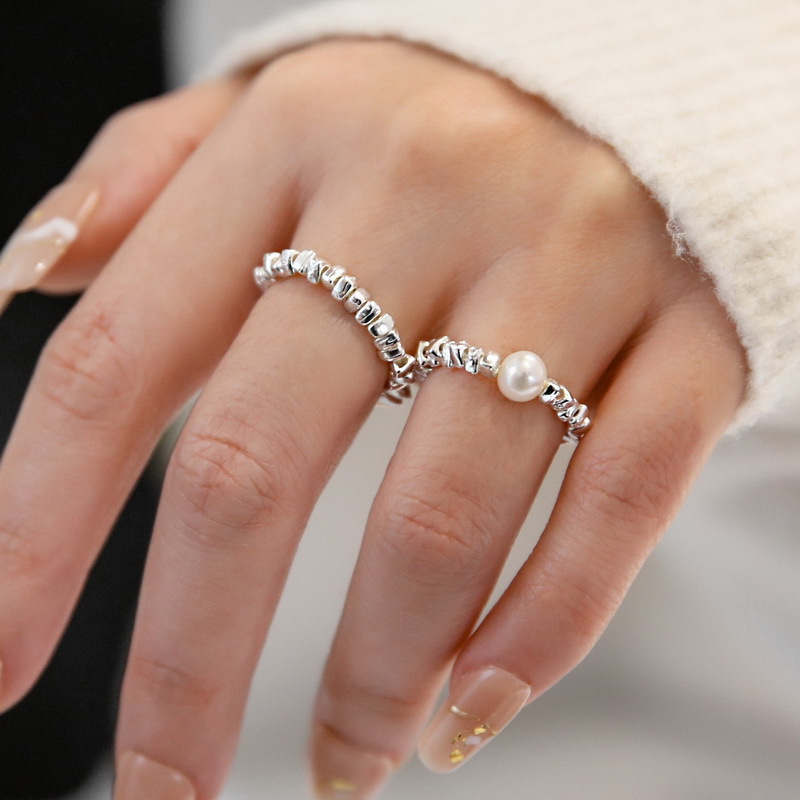 Geometrischer Perlenring Aus 925er Silber Für Damen_voghion.com