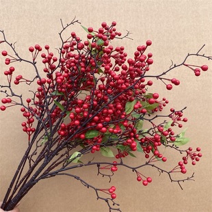 Simulation Red Fruit Bucket Red Fruit Holly Fruit Home Decoration 19 Fork Red Fruit Hongniang Fruit 28 Fork Red Fruit