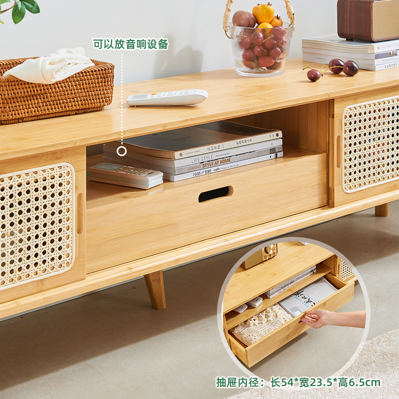 Tabla de té de ratán de madera maciza de estilo japonés combinación de gabinete de TV pequeño apartamento cama y desayuno simple armario sala de estar gabinete de piso gabinete de almacenamiento