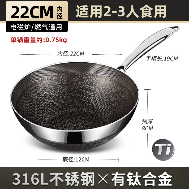Sartén pequeña de acero inoxidable 316, sartén antiadherente sin recubrimiento de panal de titanio para el hogar, cocina de inducción, sartén especial