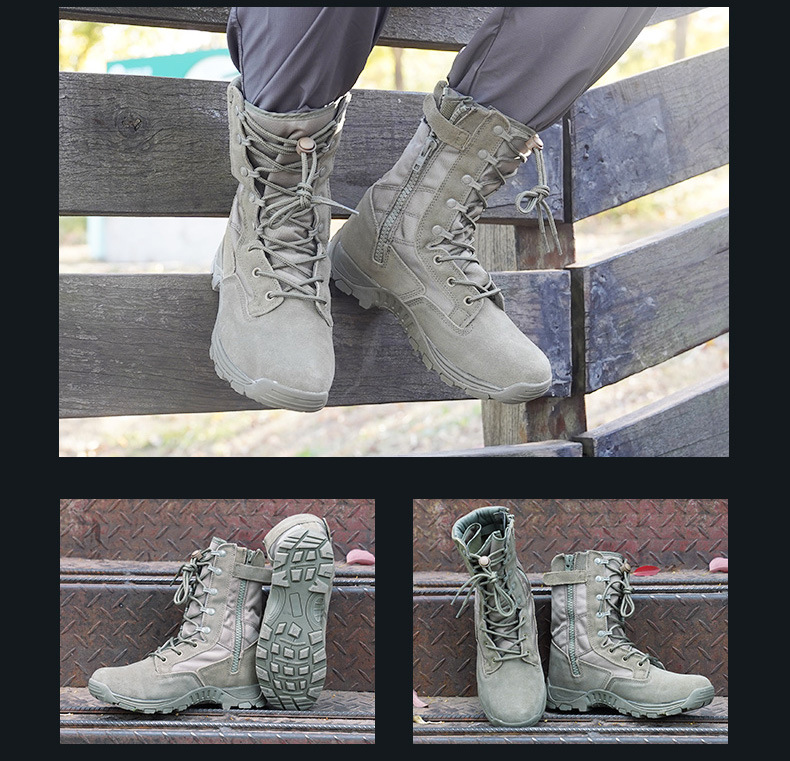 High-top combat boots Green desert boots Brown boots Light combat boots Training boots_voghion.com
