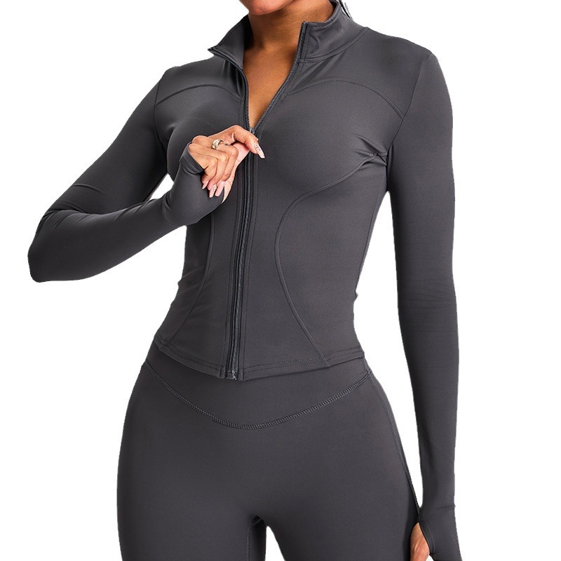 Otoño y invierno zip yoga chaqueta de manga larga mujer entrenamiento de carrera delgada abrigo deportivo de cuello vertical ropa de ejercicio al aire libre