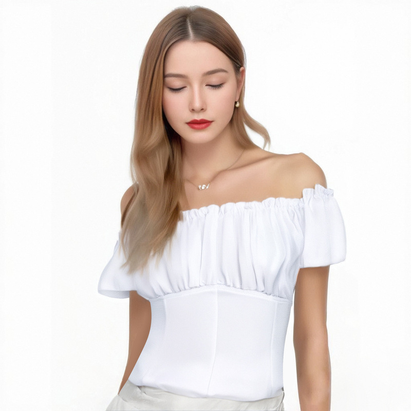 2025 New One-Shoulder Shirt Victoria White Off-Shoulder Shirt Summer Style Lace Short-Sleeved Top for Women 2025 New One-Shoulder Shirt Victoria White Off-Shoulder Shirt Summer Style Lace Short-Sleeved Top for Women