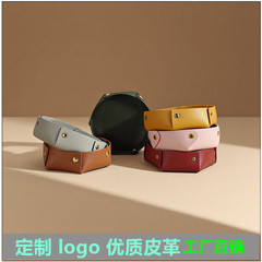 鍵収納ボックス 丸型 卓上 レザー製 玄関収納ボックス トレイ 写真通りのカスタムロゴ入り コーヒーテーブル収納ボックス