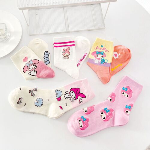 Japanese cartoon socks for women, pink combed cotton mid-calf women’s socks, cute bunny stockings, one-piece drop shipping
