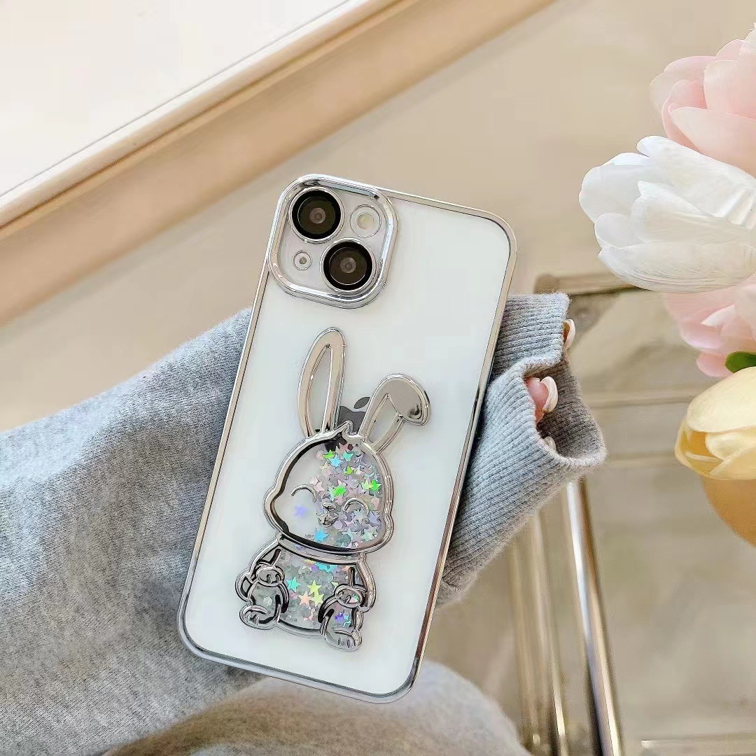 Glitter Quicksand conejo iphone15 electrochapado caja del teléfono para Apple 13pro para Apple 12/11 estéreo suave 14