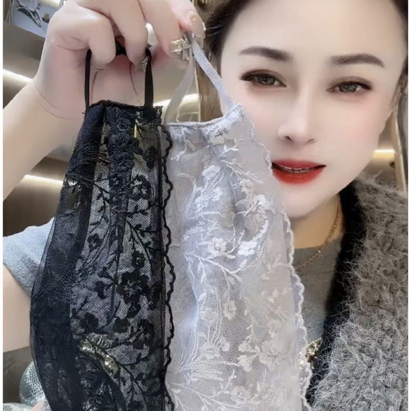 レースマスク女性黒薄型ファッション夏の日焼け止めサンシェードダイヤモンドインターネット有名人二重層マスク旅行|undefined
