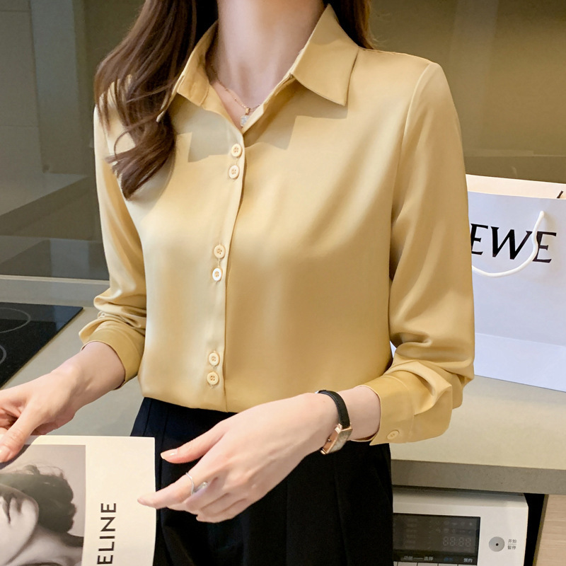 Acetate Satin Shirt for Women, Long Sleeve, 2026 New Fashion, Drapey, Slim Fit, Versatile, Hong Kong Style Top, Ol Professional Shirt Acetate Satin Shirt for Women, Long Sleeve, 2026 New Fashion, Drapey, Slim Fit, Versatile, Hong Kong Style Top, Ol Professional Shirt