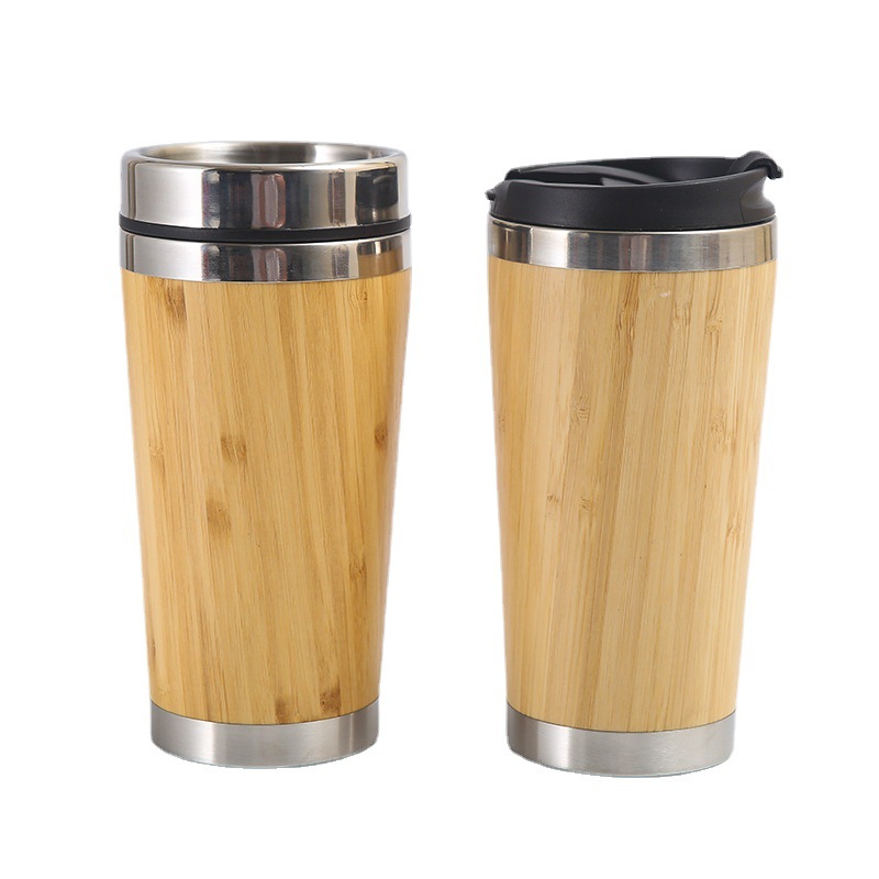 Creativo bambú Shell taza de café 304 Acero inoxidable doble capa vacío taza moda coche taza al por mayor