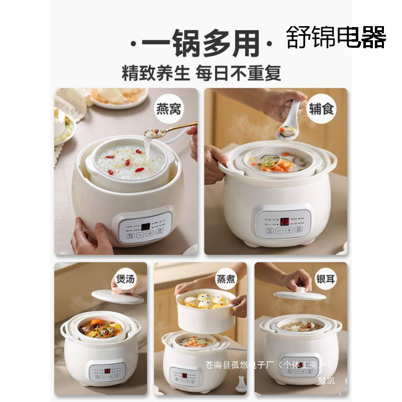 Electric Stew Pot Bird's Nest Stew Cup Ceramic Soup Stew Pot Porridge Cooking Tool Water-Separating Stew Cup Small Stew Pot for Home Use 1 to 2 People