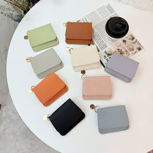 New Cross-Border Style Solid Color Coin Purse with Lychee Pattern, Multiple Card Slots, Multifunctional, Simple and Versatile