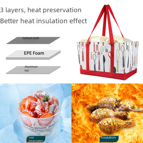 New Foldable Supermarket Shopping Insulated Bag with Large Capacity Aluminum Film Insulated and Cold Preservation Bag BBQ Convenient Handheld Picnic Bag