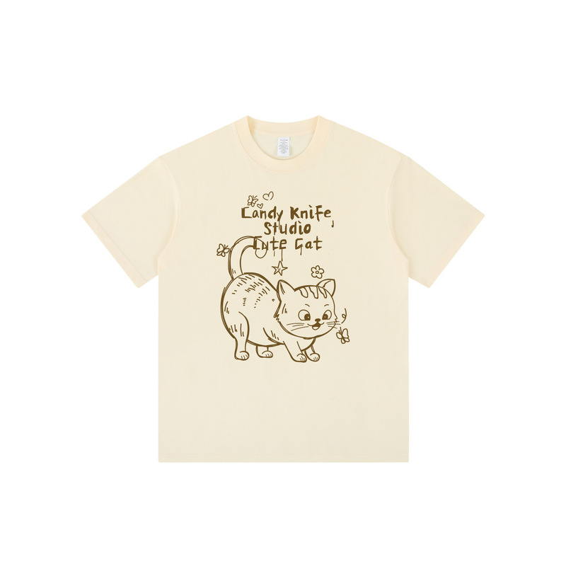 Ins Summer Cute Kitten Pure Cotton Short-Sleeved T-Shirt for Women Korean Style Niche Design Loose and Versatile Top Loose Fit
