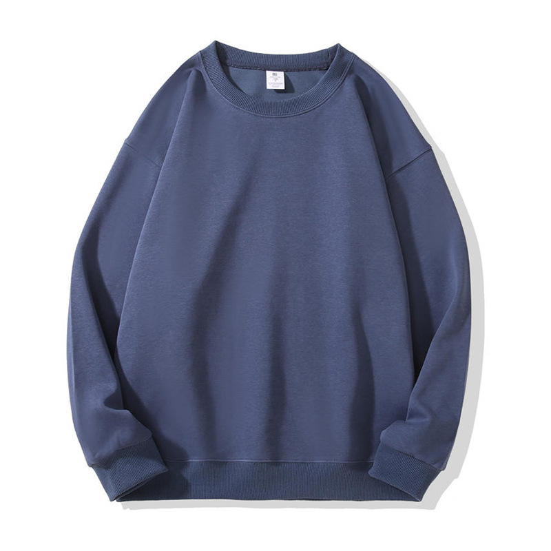 Hua algodón tejido liso de doble cara, hombros cómodos, cuello redondo, suéter de manga larga, camisa publicitaria, ropa de trabajo grupal, logotipo personalizado