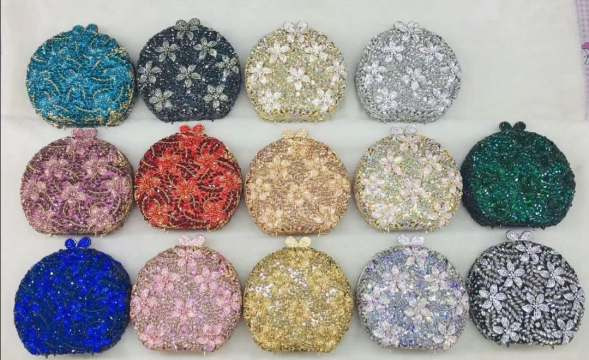 Bolsa de cena redonda de flores de trigo con diamantes, bolsas de maquillaje europeas y americanas, bolsas de diamantes, bolsas de joyas, bolsas de embrague