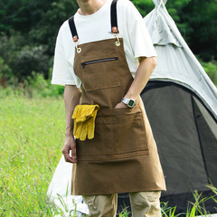Vintage American Canvas Apron Printed with Logo for Outdoor Camping Gardening Flower Arranging Barista Hair Stylist Workwear for Women