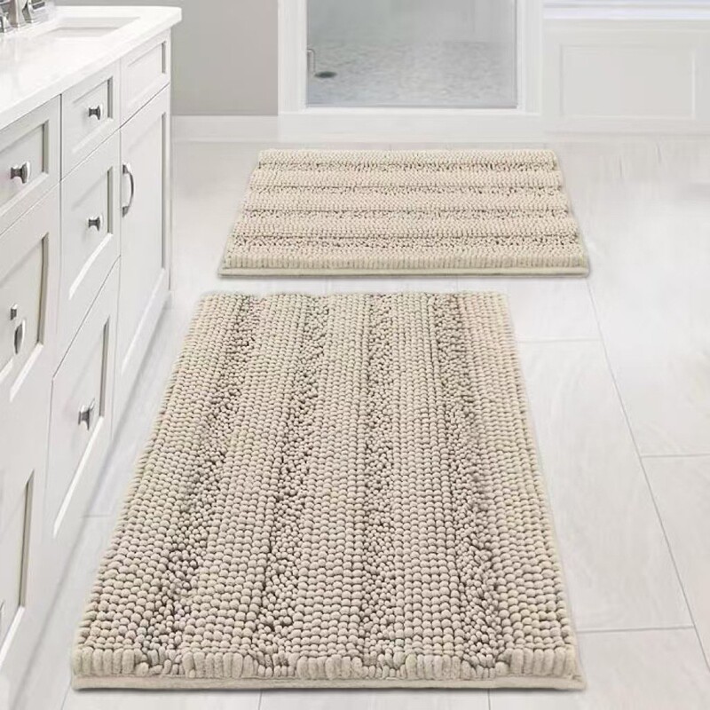 Plain Thickened Chenille Carpet Bathroom Mat High-Low Pile Kitchen Mat Entrance Door Absorbent Non-Slip Foot Mat