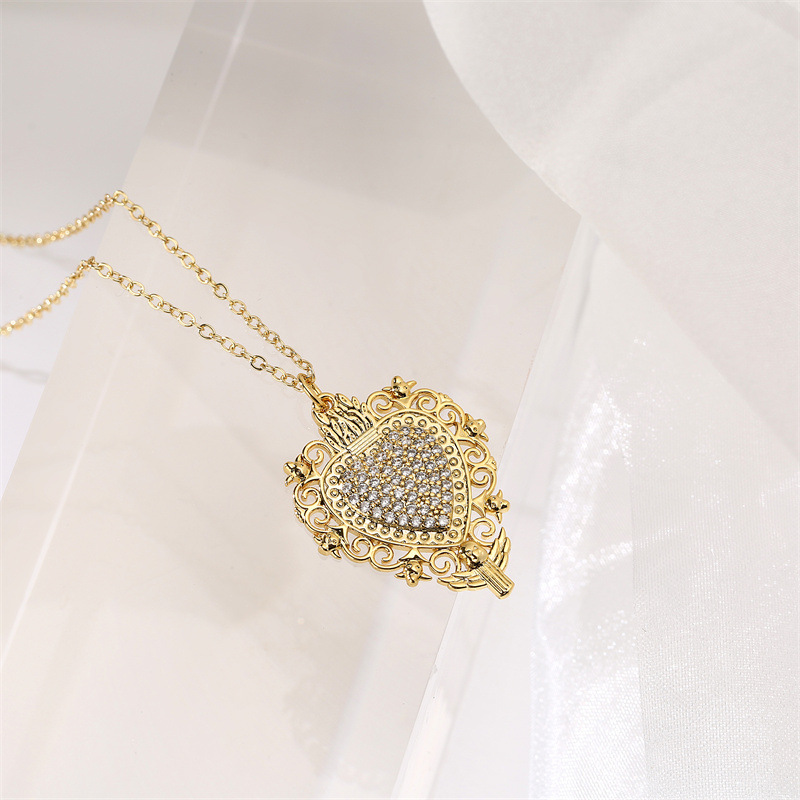 Date Occasion Simple Style Heart Shape Copper Zircon Pendant Necklace In Bulk