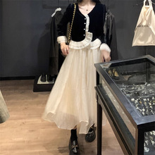 2022新款小个子高腰半身裙女中长款设计感纱裙仙女森系不规则长裙