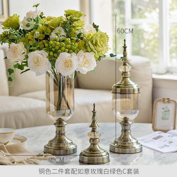 Two -piece green -white rose set