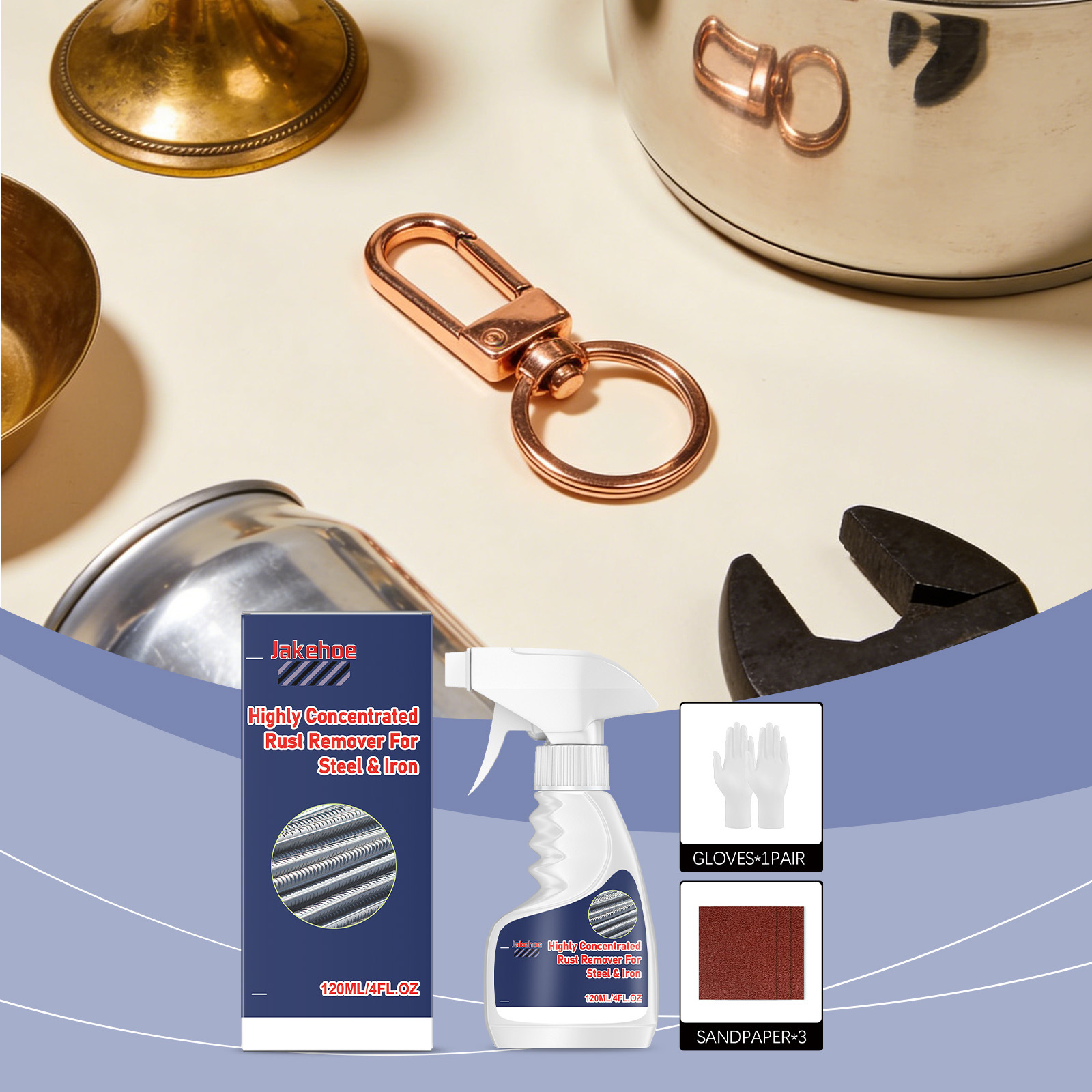 Jakehoe Rust Removal Kit Mild Formula Cleaning Agent for Machine Parts and Kitchen Utensils Surface Rust Layer Care Agent