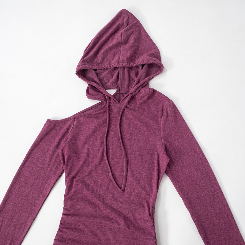 Autumn Solid Color Slim off the Shoulder Drawstring Dress Women