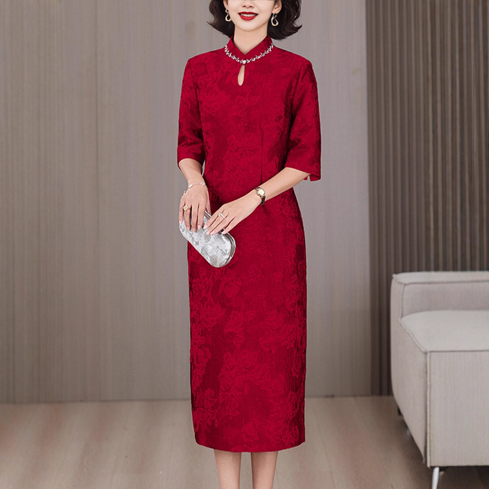 New Chinese-style Young Lady's Elegant For Mother-in-law's Wedding Banquet, Can Be Worn Casually, Slimming Cheongsam,_ecoleips.com