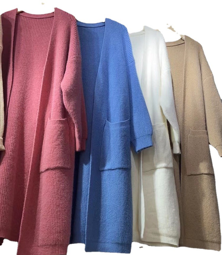 Women's Loose Solid Colour Knitted Pocket Cardigan Sweater_voghion.com