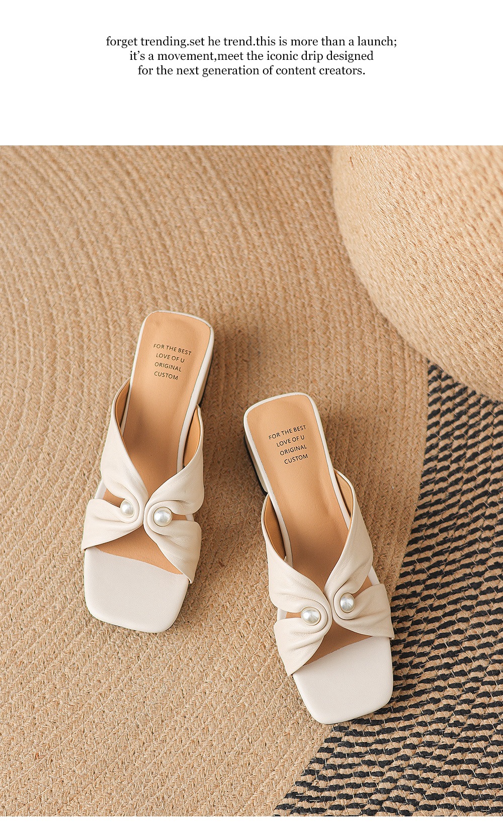 Dép sandal nữ mũi vuông hở ngón, da dê mềm, gót thấp, nơ bướm ngọc trai — đen chi tiết 21
