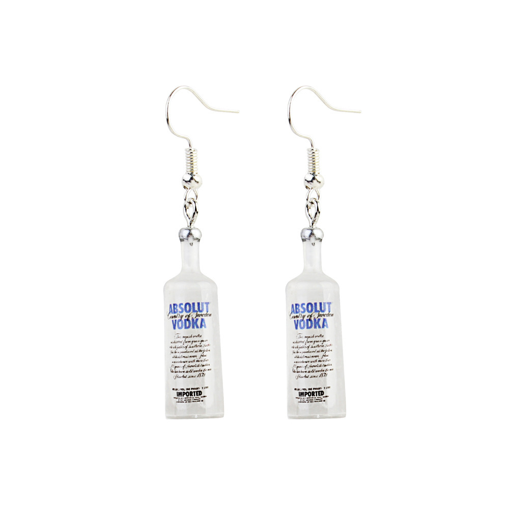 Nuevos auriculares coreanos botellas de cerveza divertidas botellas de agua mineral pendientes creativos joyas de orejas rojas en línea