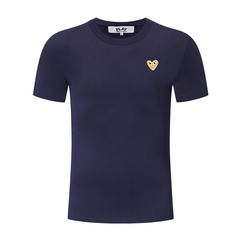 PLAY camiseta de manga corta unisex con bordado de corazón de mosaico de verano, corazón doble, corazón dorado