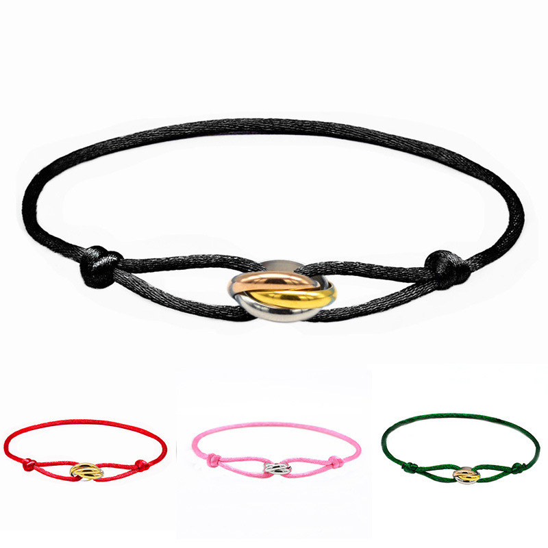 Cross-Border Supply Export Hand-Woven Couple Stainless Steel DIY Hand Rope Three-Color Three-Ring Hand Rope Adjustable Bracelet